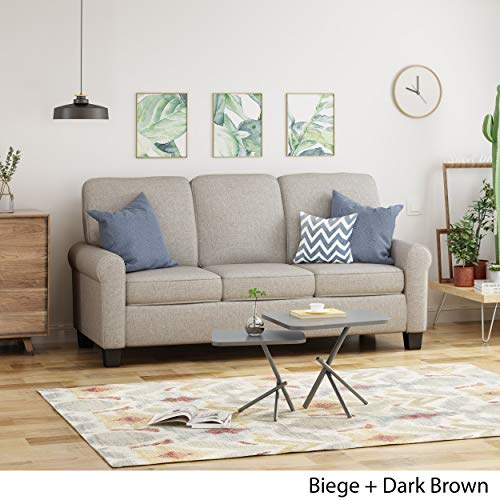 Christopher Knight Home Bridget 3-Seater Sofa, Traditional, Modern, Beige, Dark Brown #TOP2