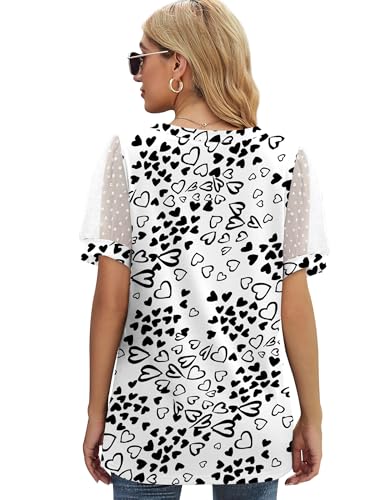 Image of Aokosor Womens Summer Tops V Neck T Shirts Swiss Dot Puff Sleeve Tops Loose Casual Tshirts