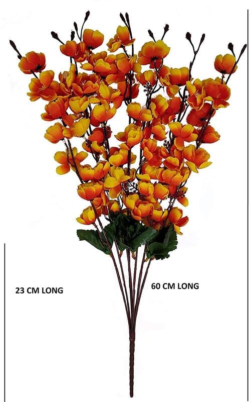Image of Coolkart Orchid Cherry Peach Blossom Flower Bunch, Orange | For Vase, Home Decor, Office Decor, Without Vase