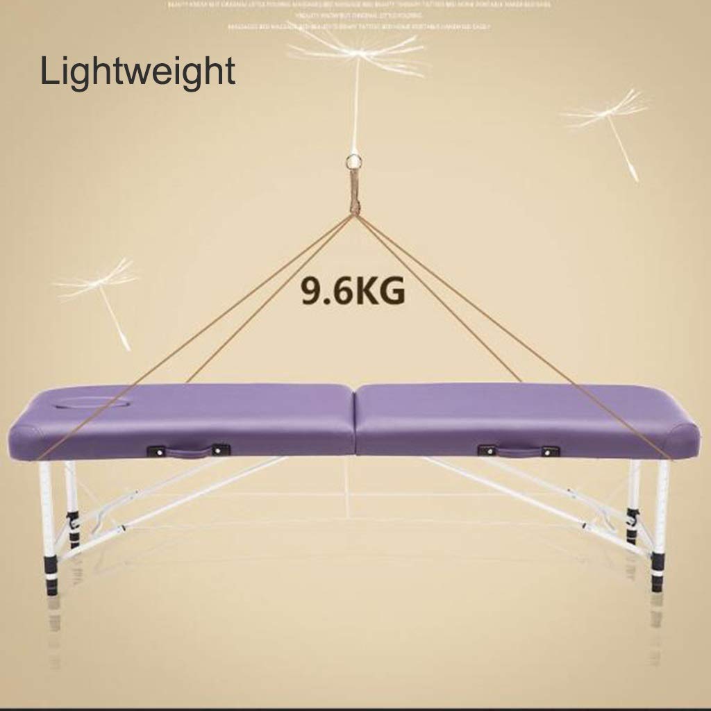 Lettino da Massaggio Pieghevole, Altezza Regolabile, Portatile, per Fisioterapia, Salone, Spa, Terapista Mobile, Uso Domestico(Purple-185 * 70 * 48