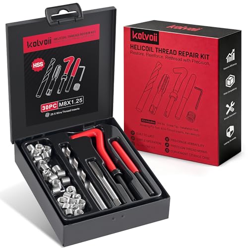 Kolvoii M81.25 Helicoil Thread Repair Kit Metric M8 Helicoil kit with HSS Drill Bit Tap & Stainless Steel Inserts for Motorcycle Engine Chassis & Automotive Stripped Hole Repair