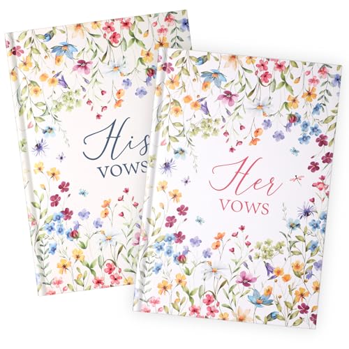 Image of Engrowtic Set of 2 Wedding Vow Books His and Hers (6.06x4.17) Premium Wedding Keepsake Essentials Elegant Bridal Shower Engagement Ceremony Gift for Bride Groom(Colorful,Wildflowers)