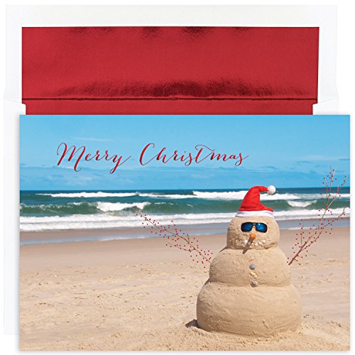 Masterpiece Warmest Wishes 18-Count Christmas Cards, Beach Snowman