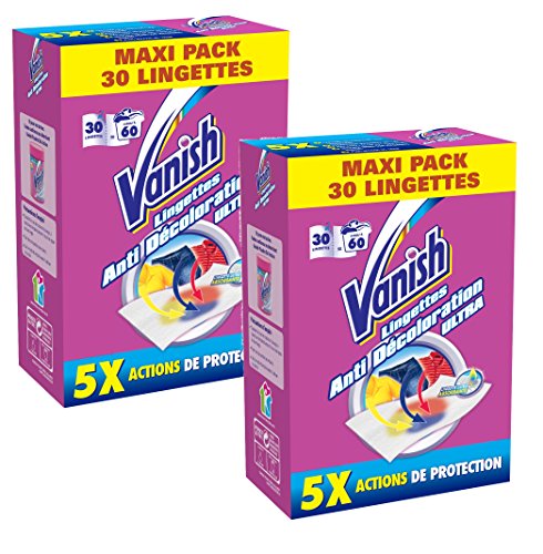 Vanish Pack Juego de 2 paquetes de 30 toallitas anti transferencia, de colores