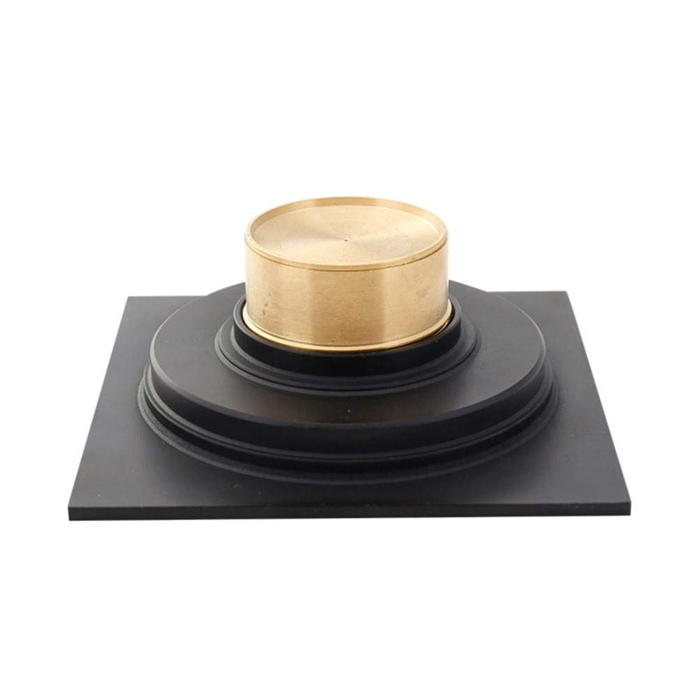 Siphon de Sol de Douche carré en Laiton de 10 cm, Couvercle Amovible, égouttoir de Salle de Bain avec Filtre à Cheveux pour Cuisine, Salle de Bain, Garage, sous-Sol, Noir (Noir A)