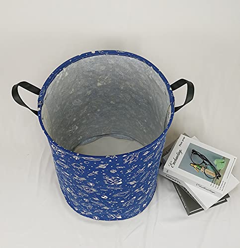 Image of Kids Laundry Hamper Clothes Gift Basket Storage Laundry Baskets Organizer Bin with Handles for Nursery Room (Navy Spaceship)