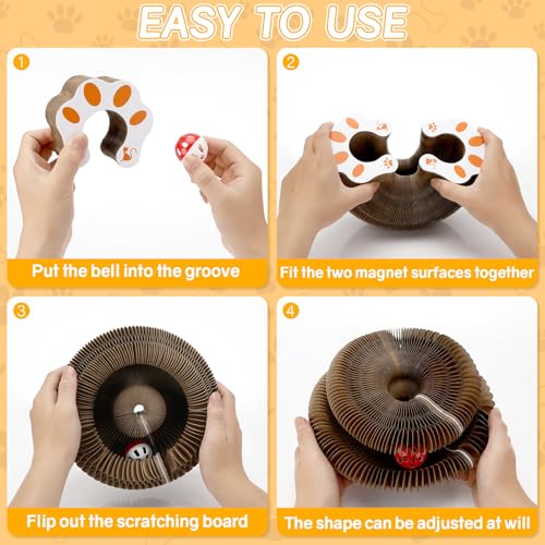 Magic Organ Griffoir pour Chats, Cat Scratching Board Jouet à Griffer Interactif avec Balle Cloche, Pliable Carton Ondulé Tapis à Griffer – Image 6