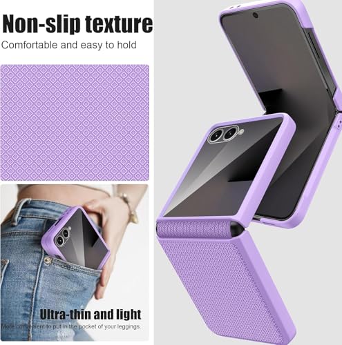 Image of Kapa Textured Grip Hinge Protection Back Cover for Samsung Galaxy Z Flip7 / Z Flip 7 | with [Inbuilt Glass] Full Body Shockproof Hard Back Case (Purple)