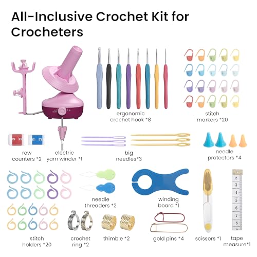 Image of Etcokei Electric Yarn Winder Crochet Tool Kit, Automatic Yarn Cake Winder with Crochet Hook Set, Stitch Makers and Common Crochet Accessories, Thoughtful Gift for Crochet Knitting Lovers or Beginners
