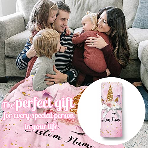 Image of Personalized Horse Blanket with Name for Girl Custom Pink Blanket for Kids