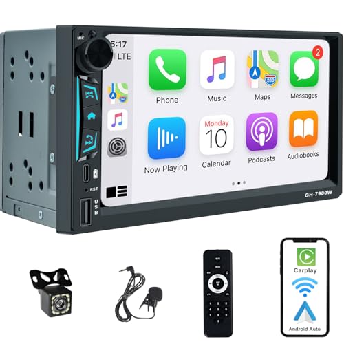 Alondy Double Din Car Stereo 7 Inch Touchscreen Compatible with [Wireless] Apple CarPlay/Android Auto Bluetooth FM Radio USB Type-C Backup Camera
