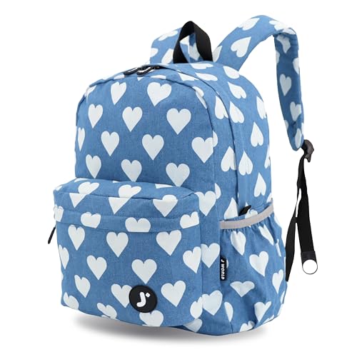 Image of J World Oz Middle School Backpack for Kids. Cute Laptop Bookbag for Girls Boys, Denim Heart