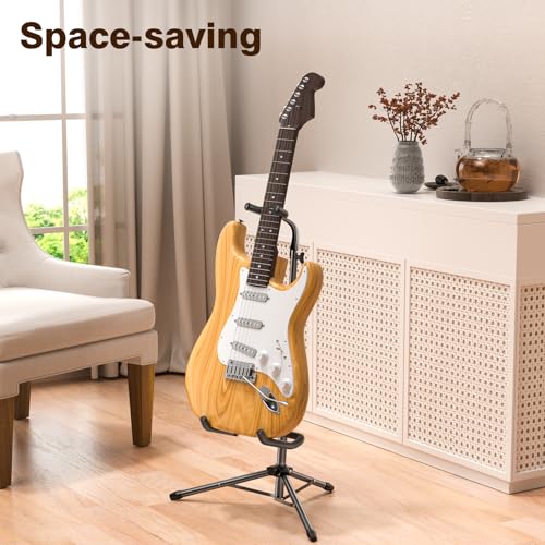 Image of New Bee Guitar Stand, Height Adjustable Foldable Guitar Stand with Secure Support for Acoustic, Electric, Bass and Banjos, Load Capacity 20LB