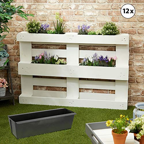 Cepewa Pflanzkasten passend für Europaletten 12er Set aus Kunststoff Pflanzkübel Breite 38 cm (1 x 12er Set Pflanzkasten B38cm)