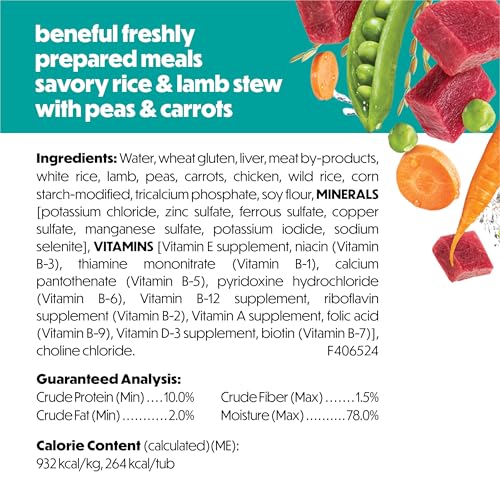 Purina Beneful Dog Food Fresh, High Protein Wet Dog Food, Dog Food Gravy, Lamb Stew with Vegetables - (Pack of 8) 10 oz. Tubs