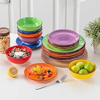 Geschirrset 6 Personen, vancasso BONITA 18 tlg Steingut Geschirr Set 6 Pers, Tafelservice urbaner Stil, Geschirr bunt, Schüssel- und Teller Set mit Speiseteller, Dessertteller und Schüsseln – Ansicht 7