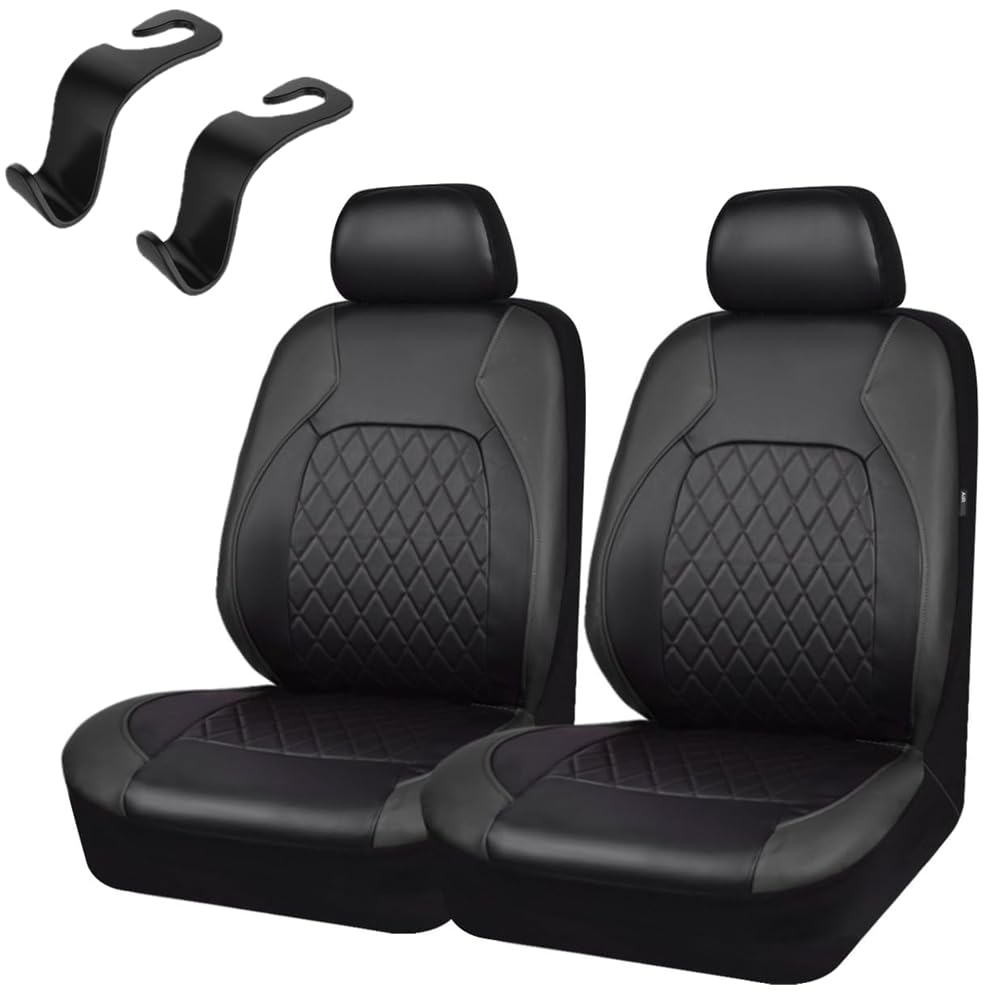 Universele stoelhoezen, PU-leer, stoelhoezen, voorstoelen, kunstleer, stoelhoezen, zij-airbag, universeel, voor de meeste auto's, vrachtwagens, bestelwagens, SUV's, 2 stuks, zwart