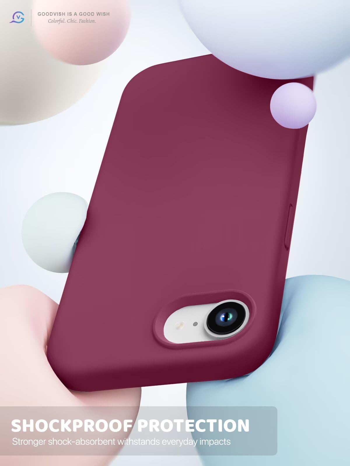 GOODVISH 3 in 1 Silicone Cover per iPhone 16e 6.1", Custodia con 2 Pellicola Vetro Temperato [Protezione Fotocamera] Protezione Anticaduta Case per Cellulare Antiurto Resistente, Vino Rosso