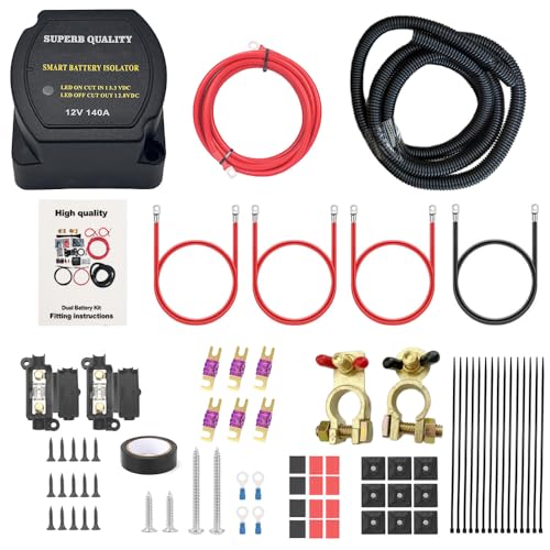 Split Charge Relay Kit Smart Dual Battery Isolator Kit 12V 140Amp Voltage Sensitive Relay kit for Car Caravan Off-road Truck SUV RV ATV UTV Boat