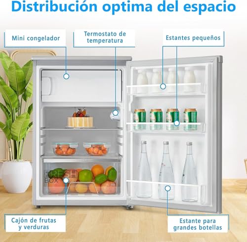 Midea Nevera pequeña 113L con Congelador - Mini frigorífico pequeño para la Habitación/Caravana/Camping - Mini Bar Bajo Consumo - Frigorifico Bajo Encimera Silencioso 39dB + Congelador -16º/-24º - imagen 5