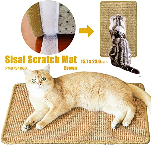 Pethave Cat Scratcher Mat, 23.6 X 15.7Inch,Natural Sisal Cat Scratchers For Indoor Cats With Velcro Tapes,Cat Scratching Pad Rug,Horizontal Cat Scratching Mat Protect Furniture And Sofas (Brown) #TOP3