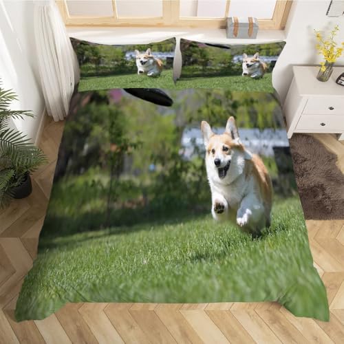 Housse de couette 160x200 Corgi microfibre parure de lit 3 pièces - 3