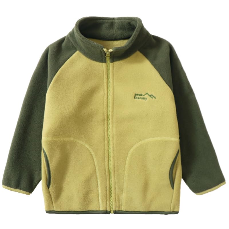 Kids Fleece Jacket, Color Block Hooded Coat, Full-Zip Winter Outerwear with Pockets, (US, Numeric Height, 140, Fruit green)3