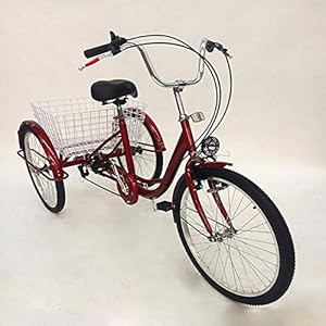 Driewieler met mand, 24 inch, driewieler voor volwassenen, tricycle met fietsverlichting voor oudere mensen, meisjes…