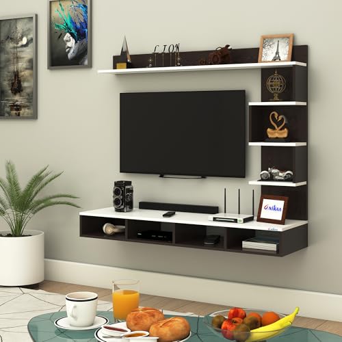Image of Anikaa Laura Engineered Wood Wall Mount TV Unit /TV Stand /TV Cabinet /TV Entertainment Unit /Set Top Box Stand (Wenge /White) (Ideal for 43 Inch)(D.I.Y)