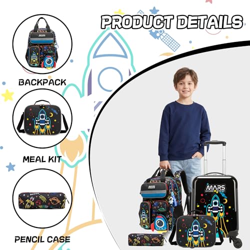 Image of Kid's Luggage Set 5 Piece Suitcase Set 16 inch Hardside Luggage with Spinner Wheels Boys Carry on Luggage Travel Rolling Luggage Airline Approved