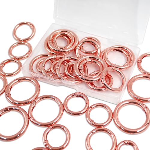 BieFuSin 20 Stück Auslöser Feder O Ringe, Zink Legierung Runde Karabiner Snap, Heavy Duty Haken Clip, 5 Verschiedene Größen für Schlüssel, Taschen, Geldbörsen, Handtasche und DIY Handwerk (Roségold)