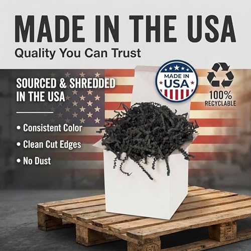 Image of BOX USA Black Crinkle Paper Filler (40lb) - Shredded Paper for Basket Stuffing, Shipping, Packaging, Confetti, Crafts & Holidays - Crinkle Cut