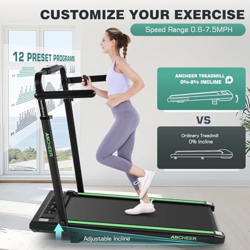 Image of Walking Pad Treadmill Adjustable Height, Under Desk Treadmills with Handle Bar and Incline, 300lbs Capacity Foldable Treadmill with Removable Desk Workstation, Installation-Free(Black Green)