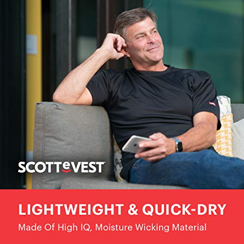 SCOTTeVEST Performance Manga Curta – Roupas de Treino Atlético Masculinas – 3 Bolsos, Steel Blue, La