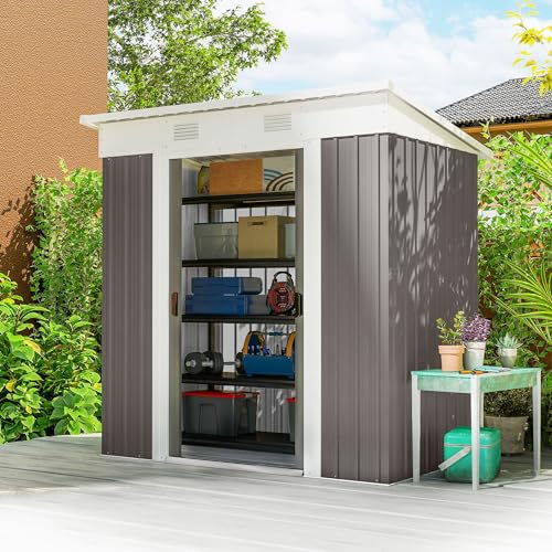 Outsunny 6' x 4' Metal Lean to Garden Shed, Outdoor...