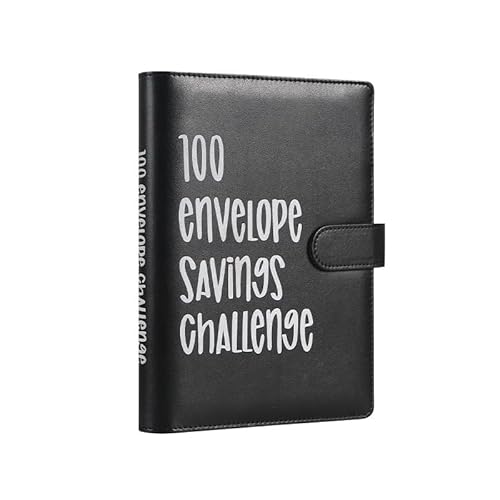 FsjDuwj お金管理バインダー - 100日貯蓄チャレンジ対応 予算管理帳&現金用小銭用封筒セット 節約バインダー 耐久性PUシェル仕様 学生/オフィスワーカー/主婦の毎日計画に最適 (ブラック)