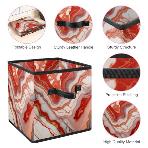 Boîte de rangement pliable texture marbre rouge pour étagères maison - 5