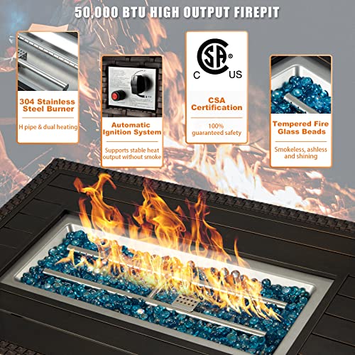 Vicluke-Aluminum-Fire-Pit-Table-Propane-Fire-Pit-Table-for-Outside-44in-50000-BTU-Auto-Ignition-Gas-Fire-Table-w-CSA-Certification-Hand-Painted-Table-Top-Wind-Guard-Cover-Glass-Beads-Brown