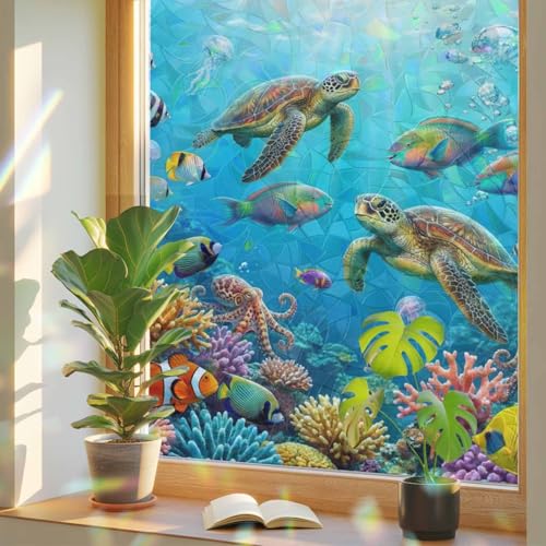 Vinilo decorativo para ventana con diseño tortuga marina azul 17.7 x 39.3 in miniatura 1