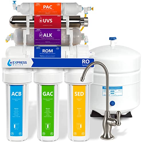 Express Water UV Reverse Osmosis Water Filtration System – 11 Stage UV Water Filter w/Faucet & Tank – Under Sink Water Filter – with Alkaline Filter – 100 GDP Express Water UV Reverse Osmosis Water Filtration System – 11 Stage UV Water Filter w/Faucet & Tank – Under Sink Water Filter – with Alkaline Filter – 100 GDP