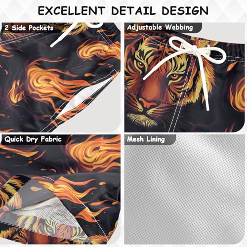 Pigsaly Boys Swim Trunks Digital Fire Tiger Head Boys Board Shorts Swimsuit Swimwear Summer Bathing Suit 2T Multicolor3