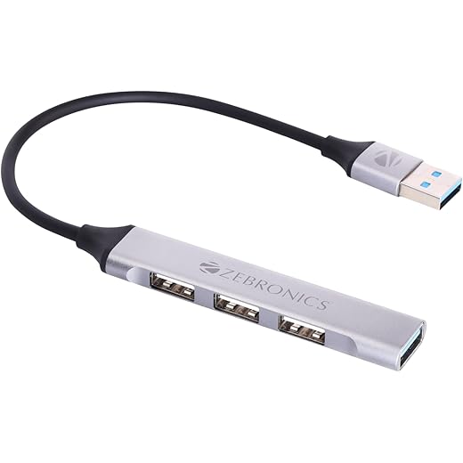 Zebronics 200HB USB 3.0 4 Port hub with Hi Speed Data Transfer, Aluminum + ABS Body, 15cm Cable, Sleek Design and Plug Play Usage