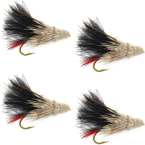 The Fly Fishing Place Streamers - Black Marabou Muddler Minnow Streamer Flies - 4 Fly Fishing Flies - Hook Size 8