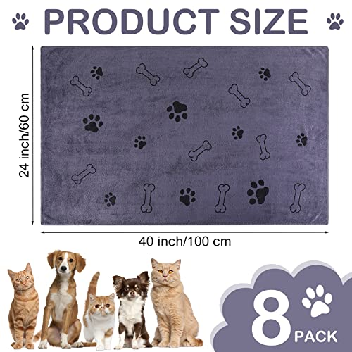Image of Chumia 8 Pcs Dog Towel for Drying, 40 x 24 Inch, Dog Paw and Bone, Gray