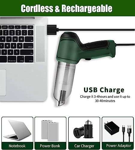 مكنسة كهربائية محمولة لاسلكية (شفط ونفخ) 3 في 1، قابلة لإعادة الشحن، للسيارة والمنزل والمكتب والكمبيوتر، فضي