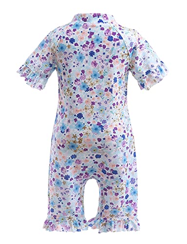 Kids Girls One Piece Swimsuit Short Sleeve Ruffle Floral Swimwear Bathing Suits with Zipper2