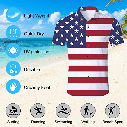 uideazone Men's American Flag Button Down Shirt Patriotic USA Red White and Blue Hawaiian Shirt