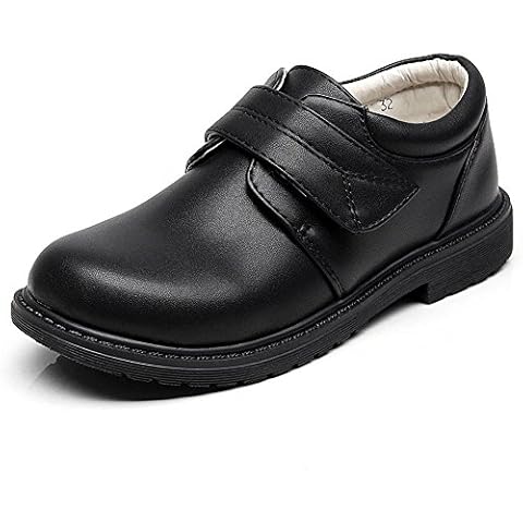 rismart Boys' Hook&Loop Formal Prince Round Toe Oxfords Dress Shoes 80015C(Black,4 Big Kid) Cover