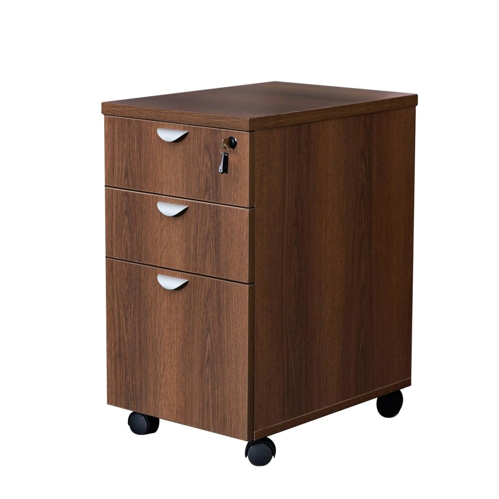 Photo 1 of ***STOCK PHOTO FOR REFERENCE ONLY*** Mobile File Cabinet 3 Drawer Office Storage Pedestal with Locking Drawers, 16" W x 22" D x 28" H, Walnut, Esquire Collection
