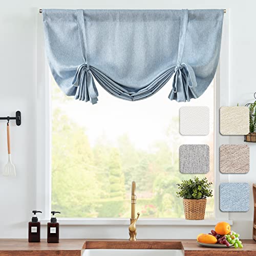 Jinchan Twill Weave Valance Curtain 54 Inch Tie Up Shade Faux Linen Valance Farmhouse Adjustable Window Valance For Living Room Bathroom Windows Room Darkening Country Rod Pocket 1 Panel Denim Blue #TOP1